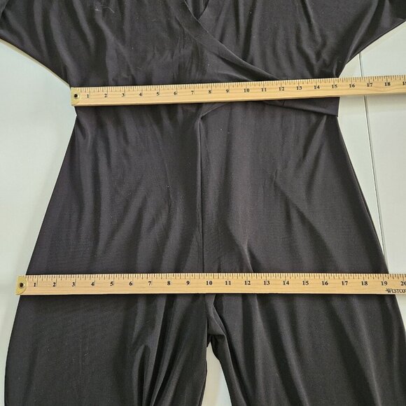Norma Kamali Jumpsuit Women L / 40 Black Dolman LS Wrap Front Tie Waist Wide Leg - Picture 4 of 16